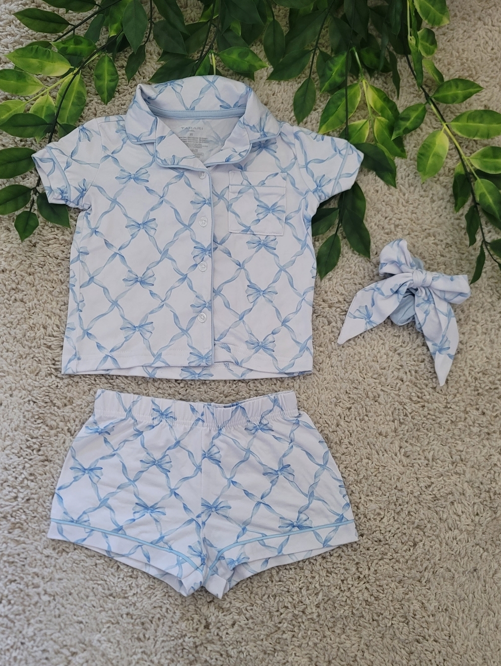 Toddler Girl Blue Ribbon Bow Pajama Set (2T)